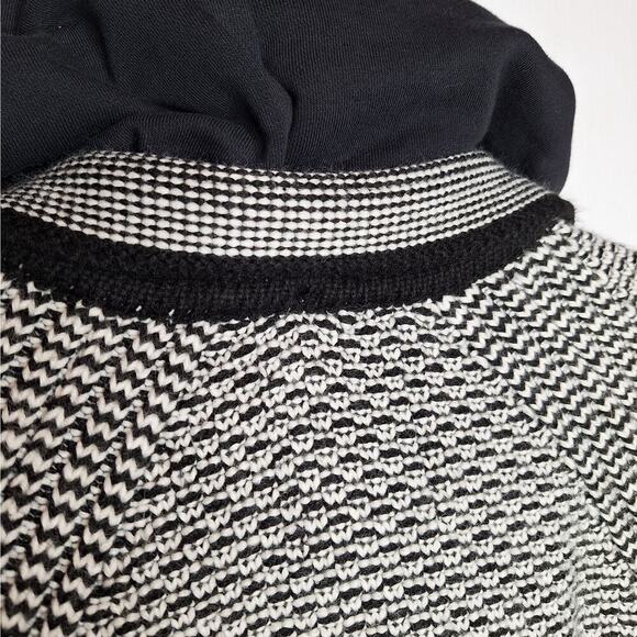 Leif Nelson Mens Sweater Jacket Large Removable Hood Full Zip Black White Collar - Picture 10 of 12